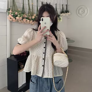 Ngọt Ngào Thiết Kế Sang Trọng Top Áo Thun Nữ Kích Thước Lớn Bao Bụng Rời Chấm Bi Áo Sơ Mi Tay Ngắn 6.23
