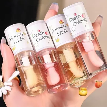 4 Dầu dưỡng ẩm trong suốt, Dầu bóng môi mật ong thạch, Dầu môi cọ lớn Hàn Quốc, Son dưỡng môi dưỡng ẩm lâu trôi, Son làm đầy đặn Họa tiết tươi mát Son bóng trong suốt, trang điểm