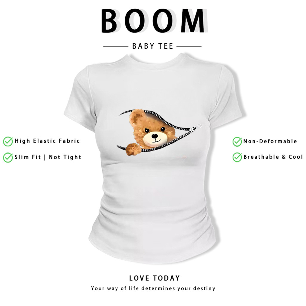 BOOM Áo Baby Tee Nữ Cotton Ôm Body-Áo Thun Ngắn Tay Y2K In Hình PhongCách Mùa Hè, Cổ Tròn Hàng Đầucách hàn quốc phong409