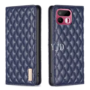 Ốp Lưng Cho Realme 16T Flip Gingham Khe Cắm Thẻ Da Tích Hợp Nam Châm Chống Rơi Vỏ Điện Thoại