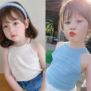 ✿ Bé Gái Rỗng Đan Cổ Cao Dây Xe Tăng Lưới Đan Không Tay Cắt Thoáng Khí Mùa Hè Camisole