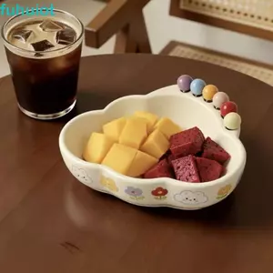 Khay đựng trái cây FUHUIOT, Bát trái cây dung tích lớn hình đám mây có nĩa, Bộ đồ ăn Hạt màu với 6 nĩa trái cây bằng nhựa Đĩa phục vụ trái cây Bàn trà Đồ ăn nhẹ