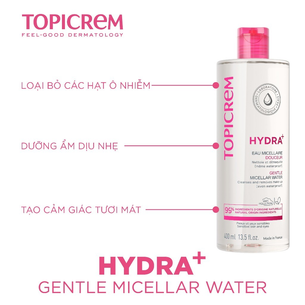 Nước tẩy trang dịu nhẹ TOPICREM HYDRA+ GENTLE MICELLAR WATER 400ML