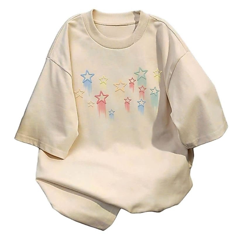 Áo phông form rộng tay lỡ chất vải cotton , áo cổ tròn nam nữ unisex- áo ngôi sao