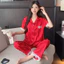 Phụ Nữ Pháp Ruffle Chắc Chắn Jacquard Pyjama Bộ Với Tay Ngắn Quần Dài Cho Cao Cấp Trong Nhà Hàng Ngày Nhà Thường Ngày Mùa Hè Giải Trí Dịp