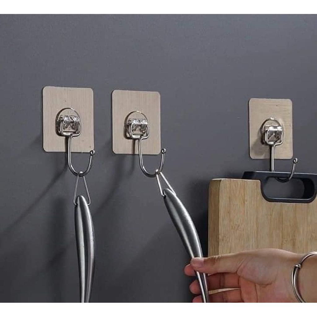 Gói 10 Chiếc móc dính tường đa năng inox màu xám siêu dính Treo Tường