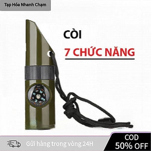 "Còi Sinh Tồn 7 Trong 1 – Còi Cứu Hộ, La Bàn, Đèn LED, Nhiệt Kế, Tiện Dụng Cắm Trại "