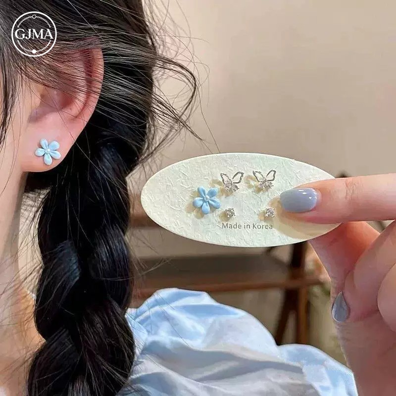 Bông tai thả dầu hình bướm kim bạc Phụ kiện thời trang đơn giản dành cho nữ (Bộ sáu mảnh)