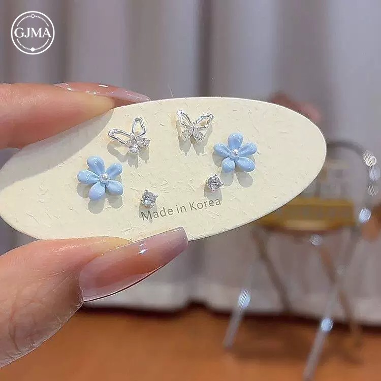 Bông tai thả dầu hình bướm kim bạc Phụ kiện thời trang đơn giản dành cho nữ (Bộ sáu mảnh)
