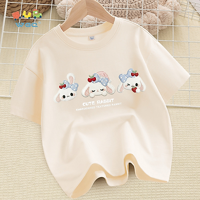 W.G.Q Áo thun cho bé gái , vải Cotton 100% mềm mại thoải mái, thấm mồ hôi thoáng khí, có họa tiết in hình dễ thương