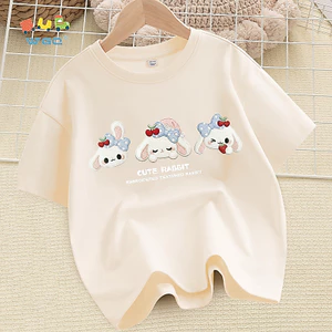 W.G.Q Áo thun cho bé gái , vải Cotton 100% mềm mại thoải mái, thấm mồ hôi thoáng khí, có họa tiết in hình dễ thương