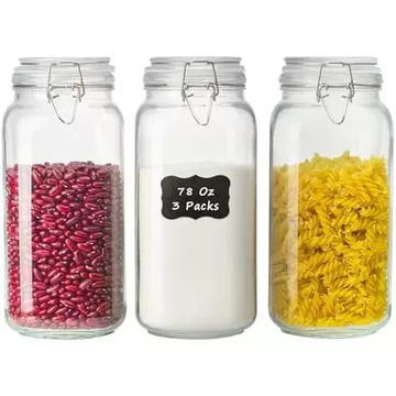 Bình đựng thực phẩm thủy tinh 78oz có nắp kẹp kín khí, Hộp đựng thực phẩm 3 hộp đựng cho nhà bếp &amp; Tổ chức ăn, Hộp đựng bình Mason vuông để đựng đường, bột, ngũ cốc