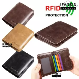 Ví gấp đôi IFANSIN, Ví nam chặn RFID đa chức năng, Ví nam ngắn mỏng bằng da PU cổ điển dành cho nam nữ