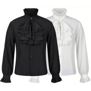 Áo sơ mi nam style Gothic cổ đứng xù, tay dài buộc, phù hợp người yêu ma cà rồng