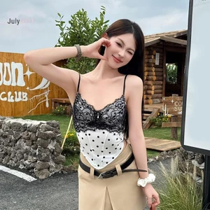 Áo Sơ Mi Cổ Chữ V Ren Chấm Bi Mùa Hè Gợi Cảm JULYHOT Nữ