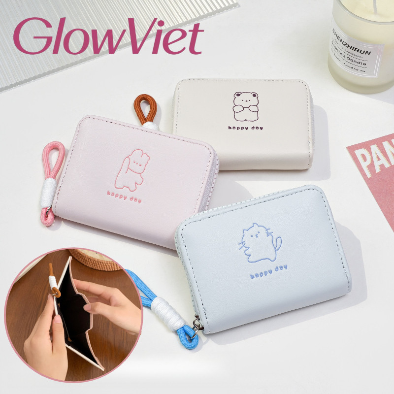 Ví Nữ 3 Ngăn Gấp Gọn In Hình Gấu - Chất PU Mềm Mịn, Chống Trầy, Đựng Tiền & Thẻ Tiện Lợi