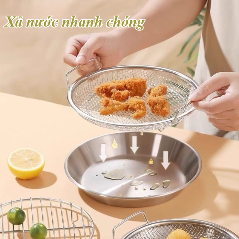 Set Khay Vỉ Lọc Dầu Inox 201 - Chống Gỉ, Ráo Dầu Hiệu Quả, Dùng Cho Lò Nướng & Nồi Chiên