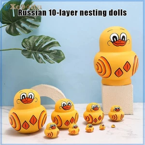XOITU Búp Bê Làm Tổ Nga 10 Lớp Vịt Vàng Nhỏ Gỗ Basswood Khô Vẽ Tay Đồ Trang Trí Sáng Tạo Cho Trẻ Em VN