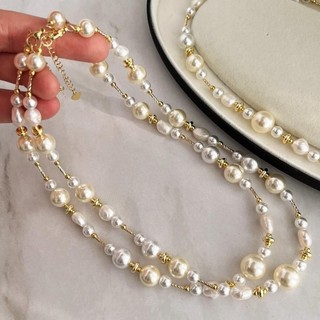 [ DAISYN ] N1030 vòng cổ ngọc trai trắng vàng nhạt phối ngọc trai nước ngọt sang trọng