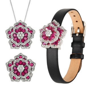 Châu Âu Mỹ ins Phong Cách Mới Camellia Full Diamond Ruby Suit Nữ