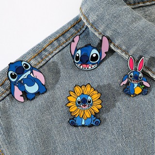 4 Cái / bộ ‌Hoa Hướng Dương Stitch Bunny Tai Stitch Hợp Kim Pin Hoạt Hình Kim Loại Thổ Cẩm Cho Túi Mũ Sinh Viên