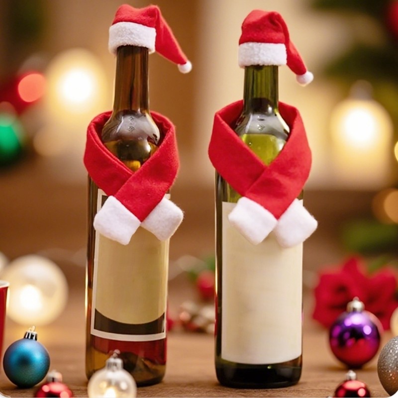 Pack Of 12 Christmas Bottle Scarf Hat Decorations Nonwoven Fabric Party Tabletop