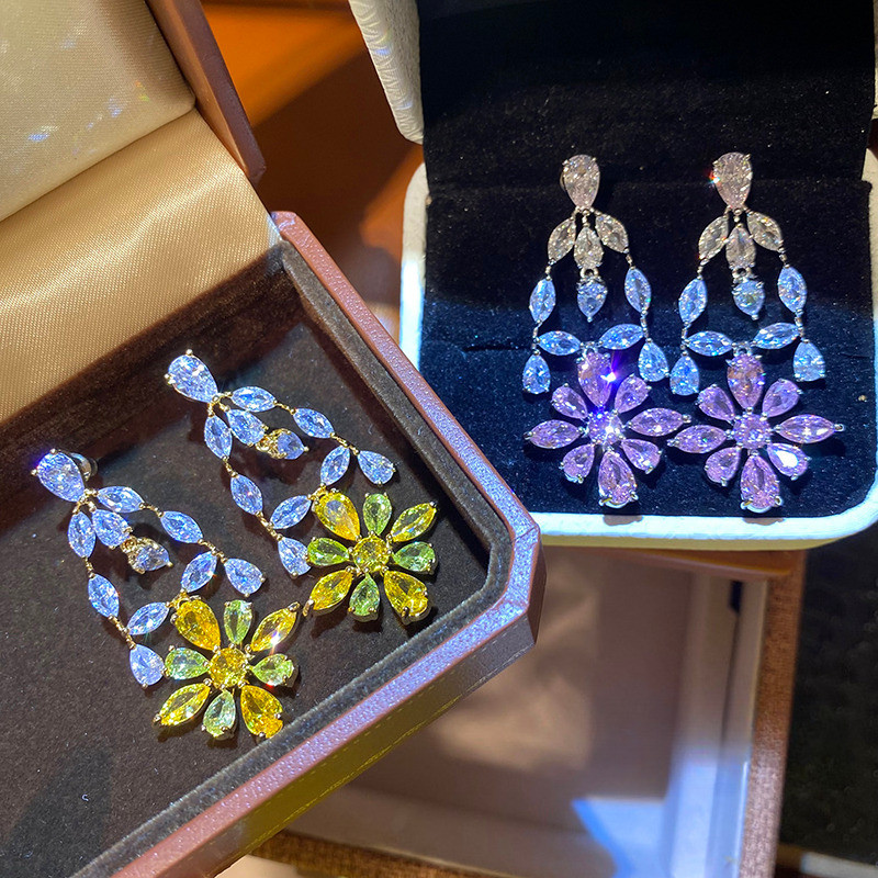 Bông tai tua rua dài tinh tế phong cách mới Zircon sang trọng