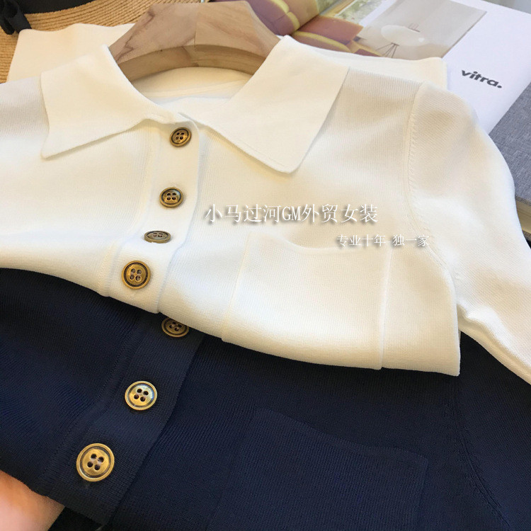Áo thun dệt kim cổ polo mỏng kiểu Pháp Áo thun ngắn tay nữ