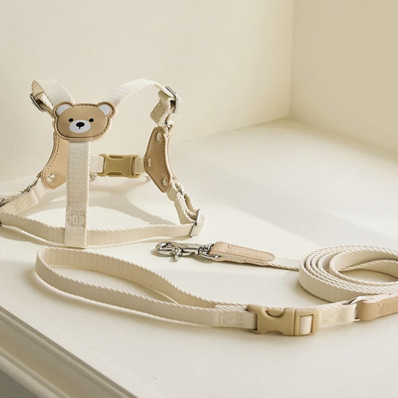 [Pet-Eleven] Bộ mặt sau ngực mềm mại bằng da dễ thương Hàn Quốc Teddy Bichon Dog Cat Dog Outing Leash