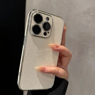 Phim bảo vệ ống kính Mạ vải thiều Họa tiết da Vỏ điện thoại cho iPhone 16Promax 16Pro 12 13 14 15 Pro Max Chống sốc Chống bụi bẩn Nam Nữ Vỏ di động