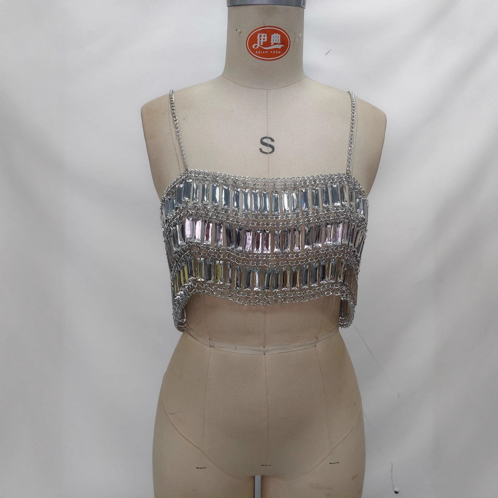 Áovest nữ acrylic kim sa lấp lánh, thiết kế corset thời trang cao cấp