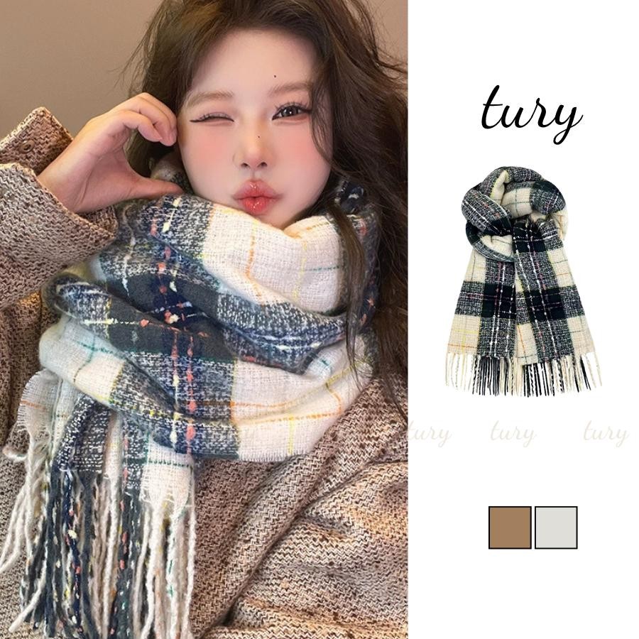 Khăn Quàng Cổ Len Unisex Nam Nữ - Tury - Khăn Quàng Len Kẻ Sọc Caro Vintage Thu Đông Phong - LN136