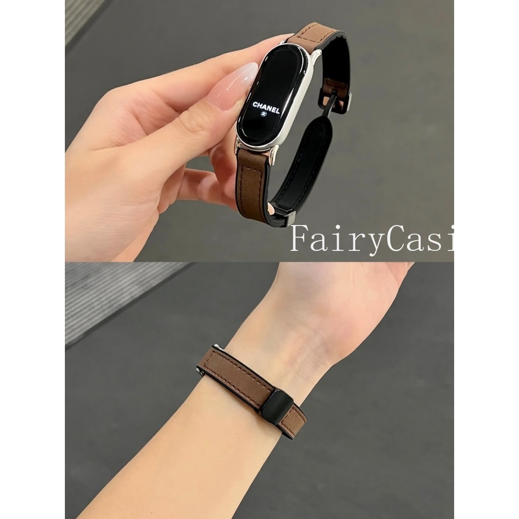 Dây đeo đồng hồ bằng da + silicon cho Xiao mi Band 10 8 9 NFC Dây đeo từ tính cho mi 7 6 5 4 3 Phụ kiện dây đeo cổ tay