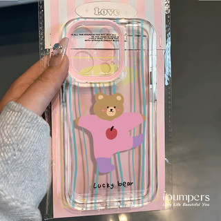 Ibumpers Ốp Điện Thoại Họa Tiết Gấu Hồng May Mắn Cho IPhone 16 15 14 13 12 11 Pro Max IP 7 8 Plus X XS XR Xs Max TPU Mềm Chống Sốc Ốp Lưng