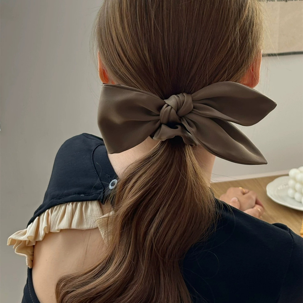 Dây buộc tóc nữ thanh lịch Dây buộc tóc nơ Satin kiểu Pháp