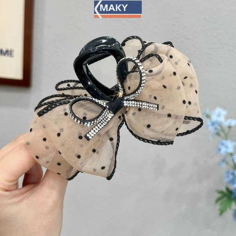 Onetimingcool Thanh Lịch Lưới Nơ Kẹp Tóc Nữ Đuôi Ngựa Vuốt Kẹp Lấp Lánh Kim Cương Giả Kẹp Tóc Bé Gái Mũ Đội Đầu Phụ Kiện Tóc Quà Tặng VN