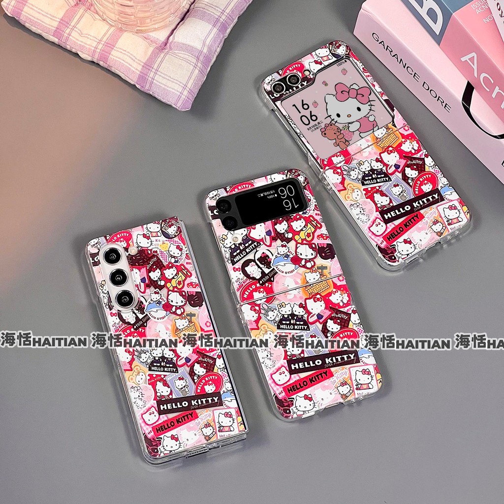 Ốp Điện Thoại Thích Hợp Cho Samsung Galaxy ZFlip7 Hoạt Hình Hoạt Hình Dễ Thương Mèo kitty Vòng Tay Cho ZFlip 7 6 5 4 3 5G N3Flip MixFlip Dây Có Thể Gập Lại Vỏ Bảo Vệ Cứng