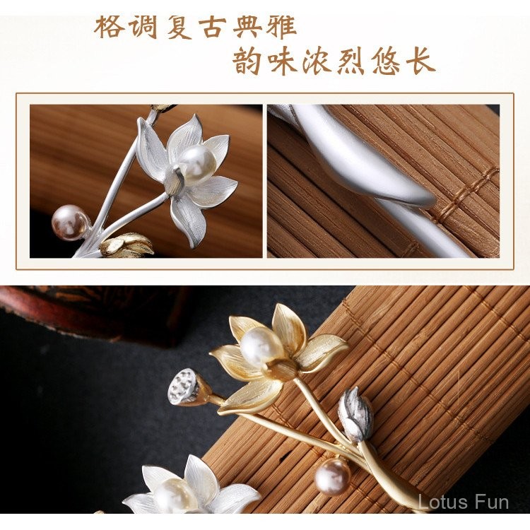 Kẹp tóc và mũ đội đầu hoa sen, thiết kế sườn xám cho trang phục truyền thống Hanfu
