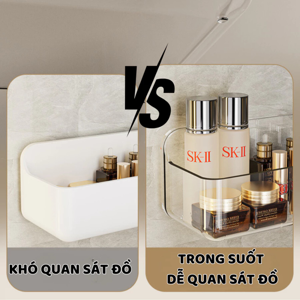 Kệ Treo Đồ Nhà Tắm Dán Tường DINO, Giá Để Đồ Mỹ Phẩm, Đồ Nhà Bếp Bằng Nhựa Trong Suốt Sang Trọng
