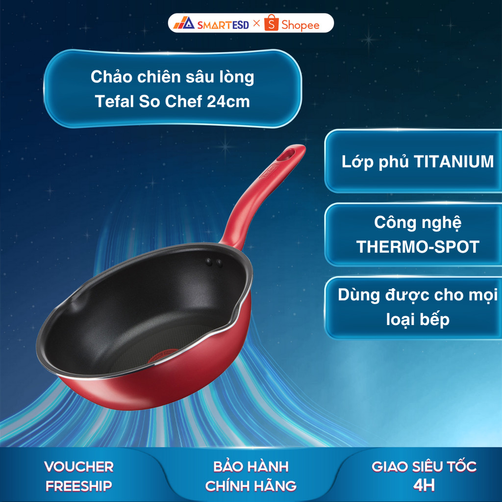 Chảo chiên chống dính sâu lòng Tefal So Chef 24cm (G1358495) - Bảo hành chính hãng 24 tháng