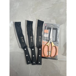 chuyên sỉ - (4 món) BỘ 3 DAO +kéo THÉP JANPAN KHÔNG GỈ+ 1 KÉO SK5