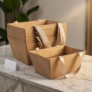 10 Miếng Túi Quà Kraft Có Thể Gập Lại Có Thể Gập Lại Giấy Kraft Túi Quà Tặng Hiện Quấn Nâu Chưa In