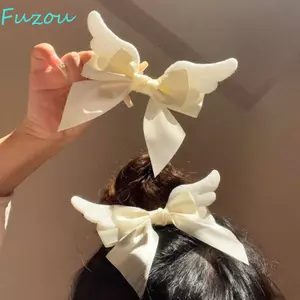 Kẹp Tóc Cánh Thiên Thần FUJIZOU, Kẹp Tóc Nơ Satin Cô Gái Cay Y2K, Sáng Tạo Đáng Yêu Nơ Punk Dễ Thương Mỏ Vịt Kẹp Trẻ Em
