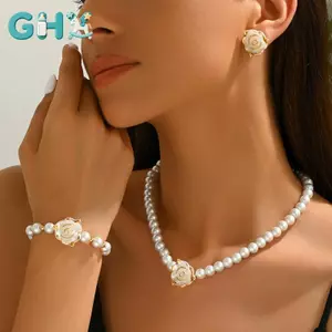 GHX 3 Chiếc Camellia Nữ Đảng Nelace Vòng Tay Và Bông Tai Bộ Trang Sức Cô Dâu Thanh Lịch Quà Tặng VN