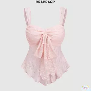 Áo hai dây Jacquard BRBRAA, Áo hai dây ren cổ người yêu, Áo hai dây ren Jacquard, Thiết kế không lưng đa năng Màu trơn chữ A cắt nơ trang trí cho nữ
