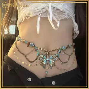 Siyuyan Dainty Bướm Mặt Dây Multiayer Eo Dây Xích Nelace Thanh Lịch Cơ Thể Đảng Trang Sức Quà Tặng VN