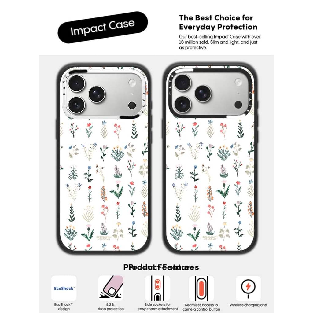 CASECASE X Diitsy Floral - Ốp lưng màu trắng Phiên bản vòng máy ảnh mờ màu đen cứng hút từ tính Vỏ tác động cho Apple IPhone 13 14 15 16 17 Pro Max Air Plus có hộp