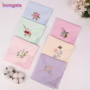 Khăn tay vuông BORAGETE, Vải hoa thêu Cotton mềm mại, Vải Hankies tái sử dụng thanh lịch dành cho nữ