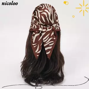 Khăn lụa NICOLOO, Khăn trùm đầu sang trọng bằng lụa 70x70cm, Họa tiết ngựa thanh lịch Khăn tay in họa tiết da báo Phong cách Dây buộc cổ cho nữ