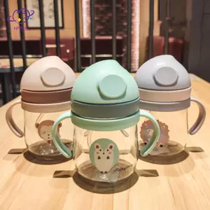 HFTOY 250ML Cốc uống nước cho trẻ em Bình sữa có ống hút Trọng lực Chai cỡ nòng rộng Chống rò rỉ Cốc trẻ em di động ngoài trời ~